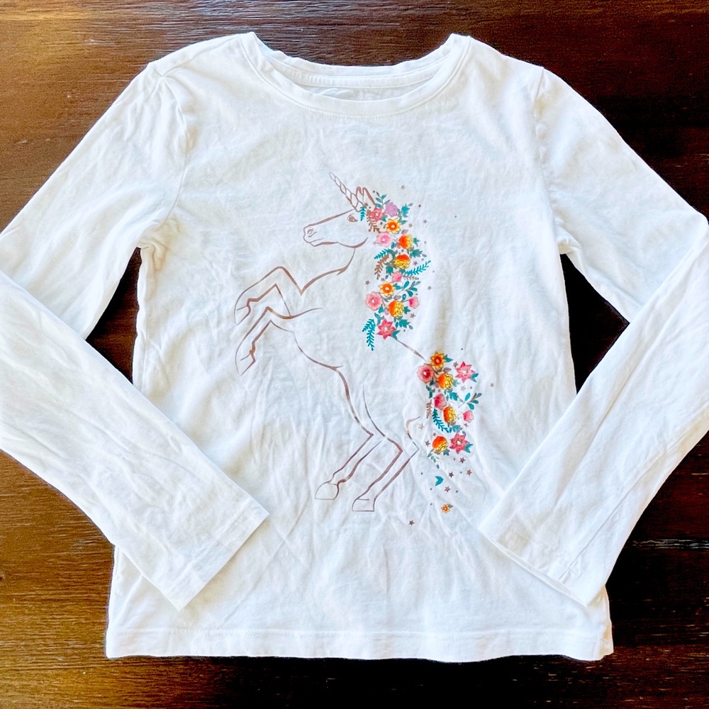Gap Kids white long sleeve unicorn shirt top M 8
